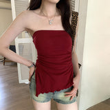 Feeling Red Breast Sling Vest Female Summer Minority Fold Fork Slim Body Wear Chest Cushion Top