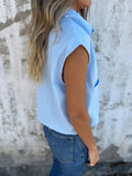 Fongt New Leisure Summer Loose Short-Sleeved Button Pocket Cotton Shirt Woman