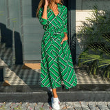Plaid Striped Chiffon Shirt Dress 2020 New Turn-down Collar Long Sleeve Sashes Dresses Female Pocket Boho Print Long