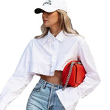 Fongt Women's Clothing 2025 Summer New Thin Top Long-Sleeved Short Design To Feel The Belly White Shirt Women