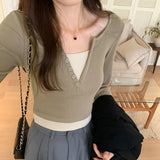 Sense Of Minority Long-Sleeved T-Shirts Two New Autumn Fake Blouses That Collide With Color, Slim And Show Slim Underwear-Outfit