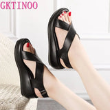 Women's Sandals Genuine Leather Platform Sandal 2021 Summer Gladiator High Heels Ladies Sandal Summer Shoes For
