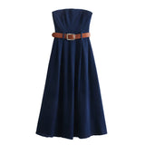 Spring Dress With Belt And Denim Breast 6164072-Outfit