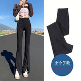 Fongt Micro Bell Pants Slit Slim Slim Small Floor Pants High Waist Autumn Female Slit Suit Long Pants-Outfit
