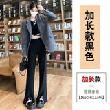Black Slit Micro La Suit Pants Children Autumn And Winter High Waist Hanging Feeling Narrow Version Wide Leg Pants Small Casual Bell Bottoms-Outfit