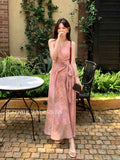 Fongt Xixi 13 Line 2025 Summer New Elegant Temperament Print Pure Desire High-Waisted Tying Dress 88378