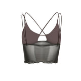 Women's Solid Color Short Tops Cross Bandages Perspective Short Camisole, Sleeveless Navel