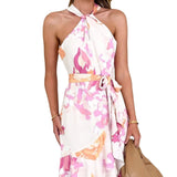 Fongt Spring/Summer New Print Sleeveless Elegance Elegance Open-Fork With Dress Woman