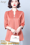 Women's Blouse Fashion Solid Tops for Women Half Length Sleeve Top V-neck Loose 2023 Female Clothing OL Basic Sexy