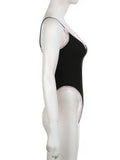Lace Frill Bodysuit Y2K Black Spaghetti Straps Body Tops for Women Sexy Club Rave Party Body Suit Aesthetic Coquette-Outfit