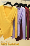 Sexy V-Neck Long Sleeve Pullover Knitted Sweater Women 2023 Winter Sweaters Knitwear Korean Woman Clothes