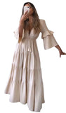 Women's V-neck Lace-up Solid Color Long