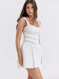 White Lace Patchwork Mini Dress-Outfit