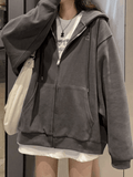 Solid Color Oversized Zip Up Hoodie-Outfit