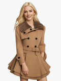 Fongt Women's Belt Repair Long Hair, Coat Skirt With Wool Double Buckle Coat