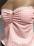 Lace Stitching Plaid Bandeau Top-Outfit