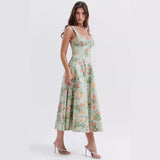 Fongt Women's Clothing 2026 Spring And Summer New Sexy Sling Splicing Print Tie Dress