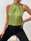 New Summer Women's Satin Neck-Hanging Sleeveless Vest Satin Imitation Silk Blouse From Stock-Outfit