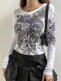 Floral Rhinestone Long Sleeve Crop Top-Outfit
