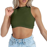Fongt Women's New Women's Sexy Sleeveless Round Neck Rib Knit Vest Crop