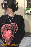 Gothic Streetwear Oversized Graphic T Shirts Women Harajuku Punk Heart Letter Print Tees Long Sleeve Loose Tops Hip