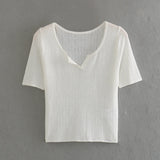 New Spring Style Open-Necked Half-Sleeved Sweater Shows Thin Solid Color Sweater 466362-Outfit