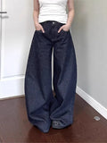 American women black high street vibe wide-leg jeans for autumn and winter for men and women washed loose straight pants-Outfit