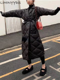 Winter Women's Black Long Coat Cotton Padded Jacket Korean Casual Loose Street Style Belt Jacket