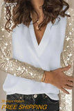 Women Fashion Patchwork Sequins Blouse Shirts 2023 Autumn Casual Long Sleeve Pullover Tops Ladies Elegant Loose Blusa