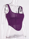Mesh Square Neck Corset Top-Outfit