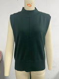 Fongt New Women's Solid Color Half High Neck Sleeveless Vest Fashion Simple Knit Loose-Outfit