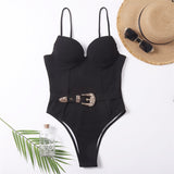 Push Up Underwire Swimwear Women Solid White Black Padded Buckle One Piece Swimsuit Beach Bathing Suit Bodysuit