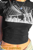 Women Goth Clothes y2k Crop Tops Summer 2023 T shirts Grunge 2000s Trashy Aesthetic Short Sleeve Tees Young Girls