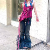 High Waist Flare Jeans Vintage Striped Denim Pants Y2k Harajuku Bell Bottom 2000s Skinny Mopping 90s-Outfit