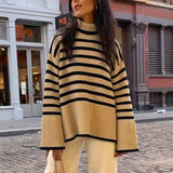 Fongt 2023 New Explosion Women's High-Collar Knitted Striped Opener