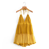 The Summer Of 2024, The New Style Baitai Thin Laminated Net Yarn Spliced V-Collar Halter Skirt With Large Bare Back-Outfit