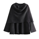 Fongt New Women's Dress With Asymmetrical Scarf Short Knitted Coat