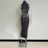 Vestidos De Verano 2021 Summer Blue Evening Maxi Long Dress Turtleneck Bodycon Outfits Woman Backless Party