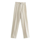 2021 New Summer Women Vintage Solid Pants Female Office Lady Bottoms Slim High Waist Casual Chic Straight