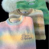 Girls Gradient Rainbow Striped Sweater Women O-neck Oversized Pullover Winter Y2K Tops Kawaii Clothes Harajuku