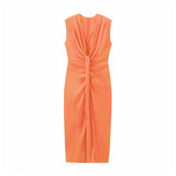 Fongt Spring/Summer Women's Temperament Elegant Sexy Pure Color High-Waist V-Neck Sleeveless Dress