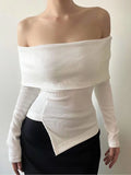 Off Shoulder Black Ribbed Long Sleeve Knit Top-Outfit