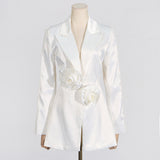 Fongt Casual Suit Autumn 2024 New Flower Splicing Long Sleeve Suit Jacket Nail Bead Micro La Straight Pants-Outfit