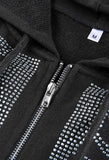Rhinestone Skull Zipper Hoodie-Outfit