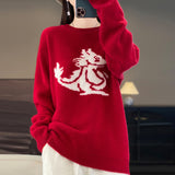 Fongt Dragon New Chinese Red Lovers Sweater With Men And Women-Outfit