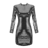 silver high collar nine points sleeve Sequin party