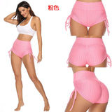 Hip Jacquard Bubble Shorts Bows Leisure Fitness Yoga Shorts-Outfit