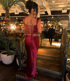 Wine Elegant and Beautiful Womens Dresses Sexy Corset Cropped Top and Skirt 2 Piece Set Christmas New in Dresses-Outfit