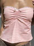 Lace Stitching Plaid Bandeau Top-Outfit