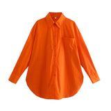 Trendy Women's Shirt Spring New Candy Pocket Long-Sleeved Button Cardigan Lapel Blouse-Outfit